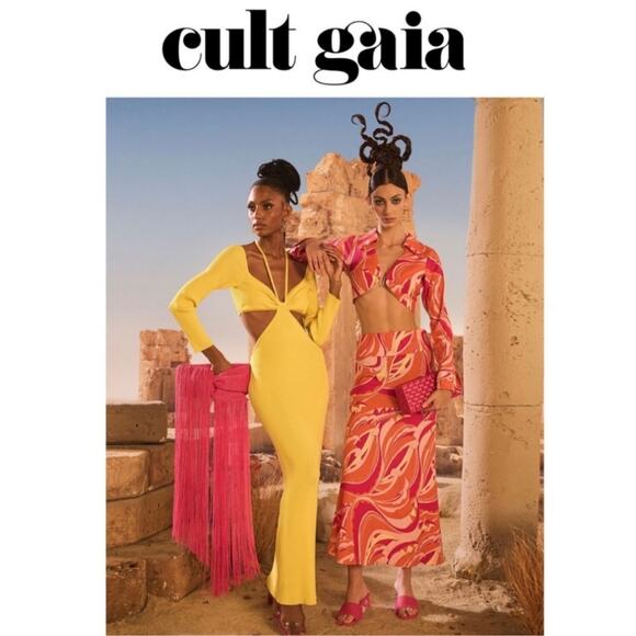 Cult Gaia Enzo‎ Strappy Cutout Knit Maxi Dress Size Large Ribbed Yellow - Picture 14 of 15